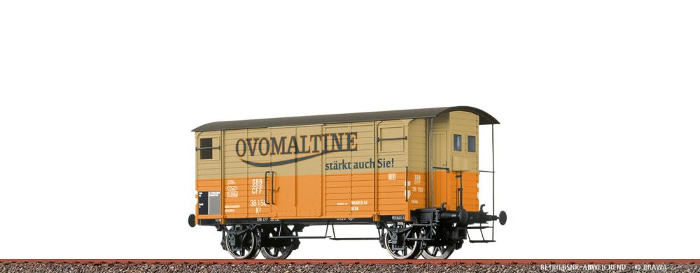Brawa 50973: H0 Gedeckter Güterwagen K2 "Ovomaltine" SBB, Epoche II, CH, Spur H0 1:87